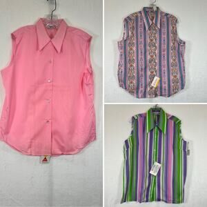 (3) Durable Press NWT Vintage 70s Women's Sleeveless Button Down Shirts Charity